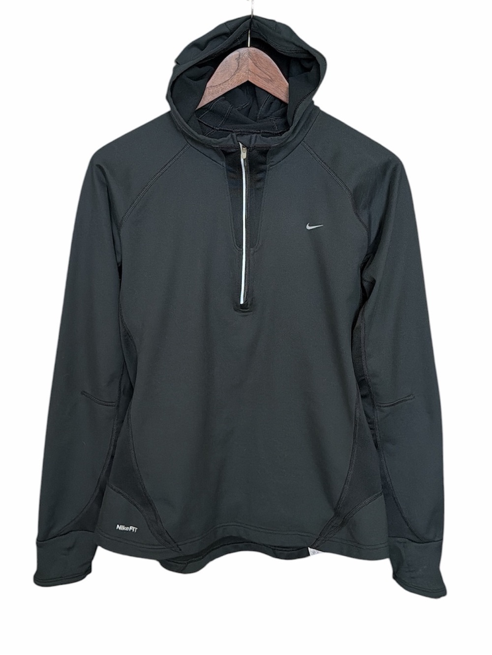 Nike 1/2 zip black pullover hoodie large Athleisure‎ casual fleece lined active